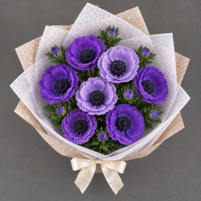 Букет из 7 фиолетовых анемонов , фото 3