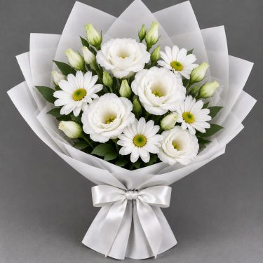Букет из белых эустом и ромашек